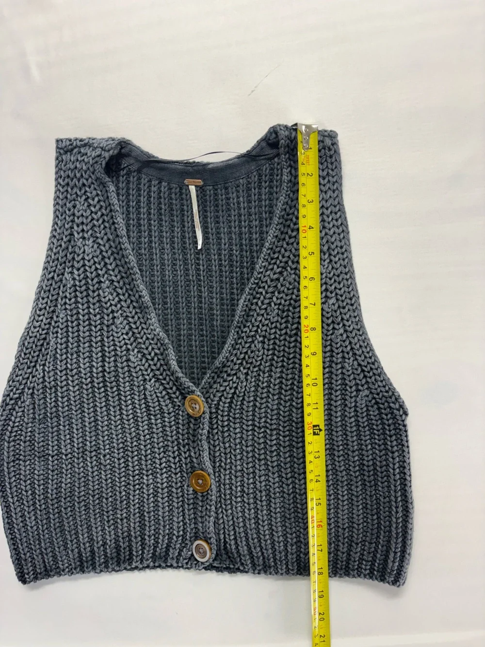 Free People Gray Chunky Knit Button Front Vest Size S